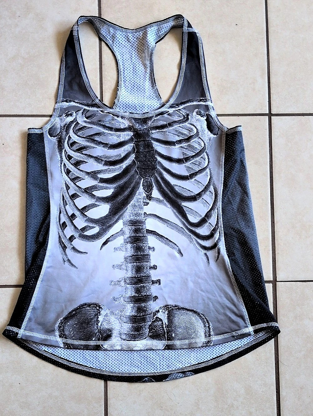 BlackMilk Skeleton Graphic Mesh Tank Top Size Small